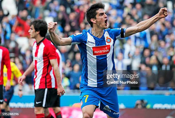 March 20- SPAIN: Gerard Moreno celebration during the match between FC Barcelona and Athletic Club, corresponding to the week 30 of the spanish...