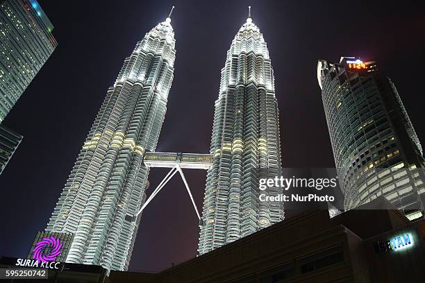 Night view of Petronas Twin towers in Kuala Lumpur City. Kuala Lumpur, Malaysia, on 23th March 2016.