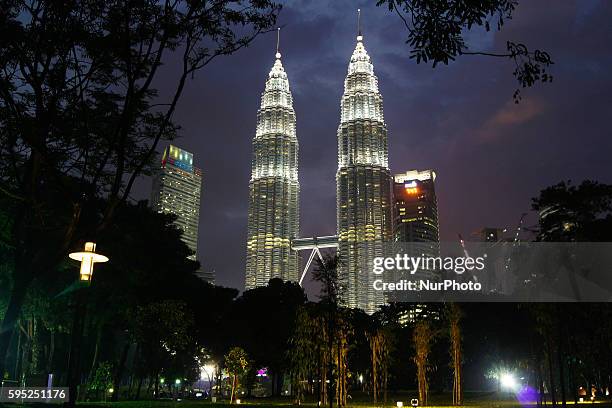 Night view of Petronas Twin towers in Kuala Lumpur City. Kuala Lumpur, Malaysia, on 23th March 2016.