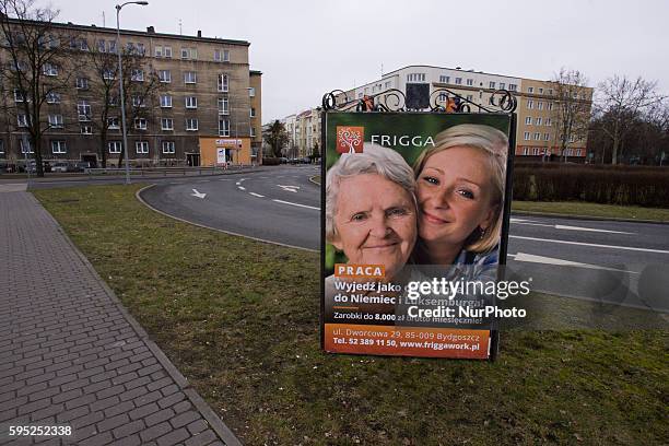 March 2016 - An advertisement is seen for care work in Luxembourg in Germany. Many western European countries have a shortage of people willing to...