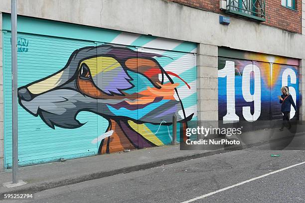 Easter Rebellion related wall painting on Marks Alley West as Dublin prepares for the centenary of Easter Sunday commemorations. The 1916 Rising,...