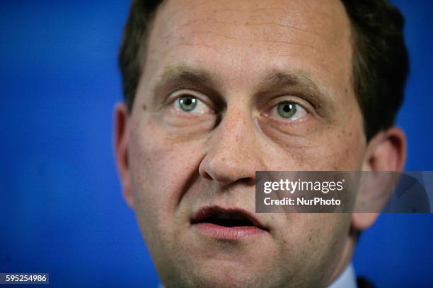 Top candidate of Free Democratic Party for the European Parliament, Count Alexander Lambsdorff attends a press conference with Chairman of German...