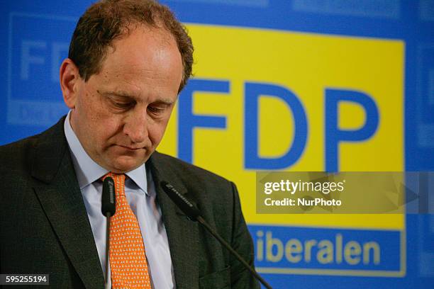 Top candidate of Free Democratic Party for the European Parliament, Count Alexander Lambsdorff attends a press conference with Chairman of German...