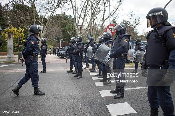 Riot police during the second day of protest in Campus Ciudad Universitaria on March 27, 2014 in Madrid, Spain. The students have called a two-day...