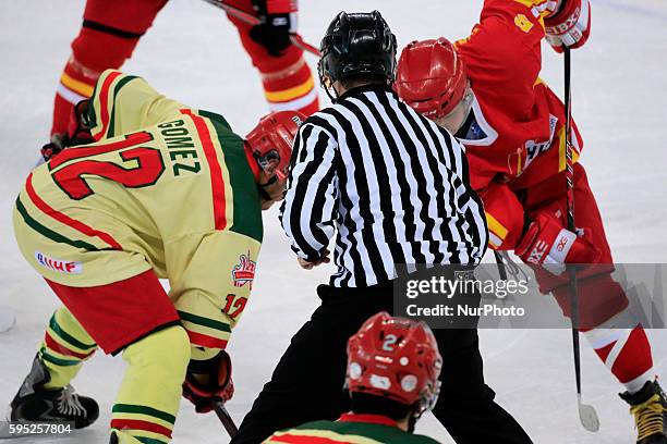 Carlos Gomez in the match between Mexico and China, corresponding to the third day of Group B of the World Ice Hockey match at the Ice Pavilion Jaca,...