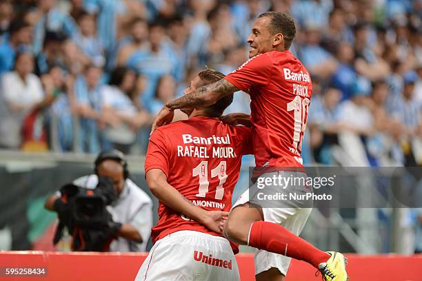 Rafael Moura and Alan Patrick celebration in the Gaucho championship final match between Gremio and Internacional of Porto Alegre, played at the...