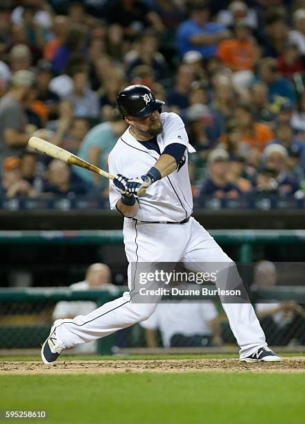 Casey McGehee of the Detroit Tigers bats against the Kansas City Royals at Comerica Park on August 15, 2016 in Detroit, Michigan.