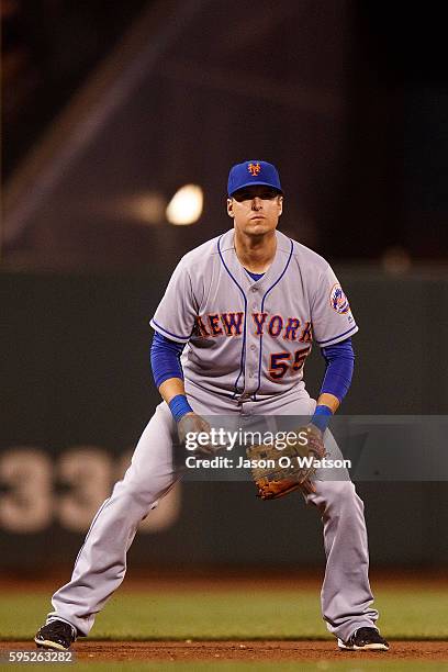 Kelly Johnson of the New York Mets stands on the field during the seventh inning against the San Francisco Giants at AT&T Park on August 18, 2016 in...