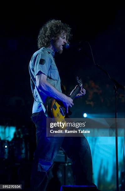 Chad Urmston lead singer of the indie band Dispatch plays for the first time at the Madison Square Garden in New York to a sold out audience.