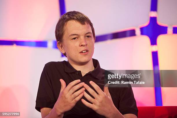 Andrey Ternovskiy, 17 year old creator and CEO of Chatroulette, speaks during the TechCrunch Disrupt conference in New York, on Tuesday, May 25, 2010.