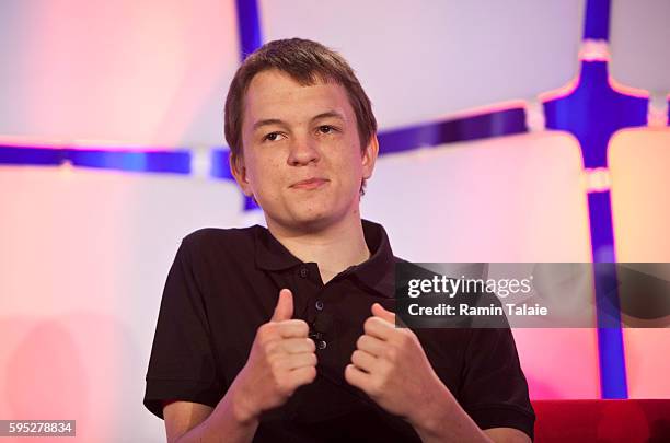 Andrey Ternovskiy, 17 year old creator and CEO of Chatroulette, speaks during the TechCrunch Disrupt conference in New York, on Tuesday, May 25, 2010.