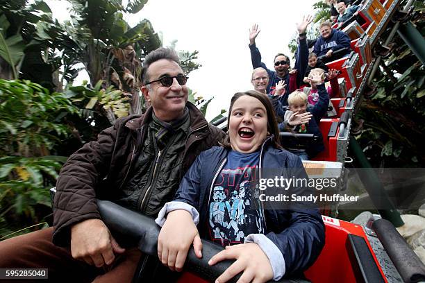 Actor Andy Garcia shares a moment with his son Andres while on a roller coaster at Legoland California on Friday, November 18, 2011 in Carlsbad,...