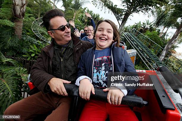 Actor Andy Garcia shares a moment with his son Andres while on a roller coaster at Legoland California on Friday, November 18, 2011 in Carlsbad,...