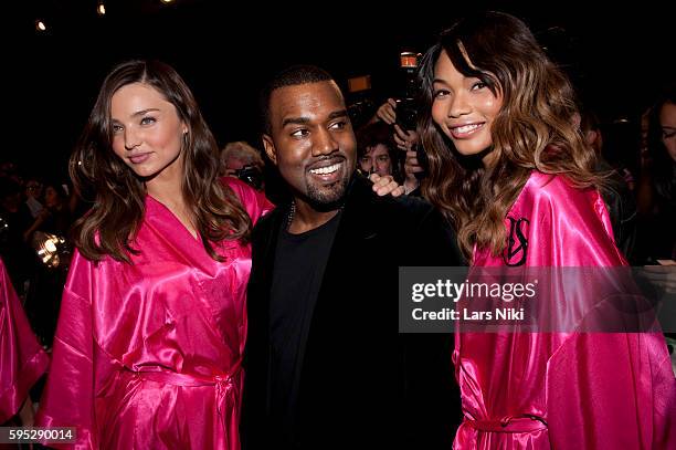 Miranda Kerr, Kanye West and Chanel Iman backstage at the "Victoria's Secret Fashion Show" in New York City. © LAN