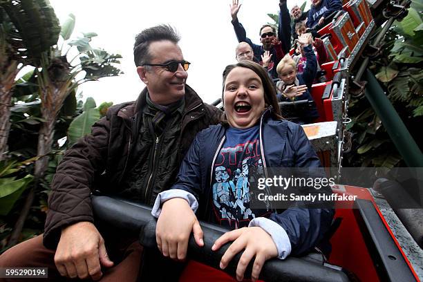 Actor Andy Garcia shares a moment with his son Andres while on a roller coaster at Legoland California on Friday, November 18, 2011 in Carlsbad,...