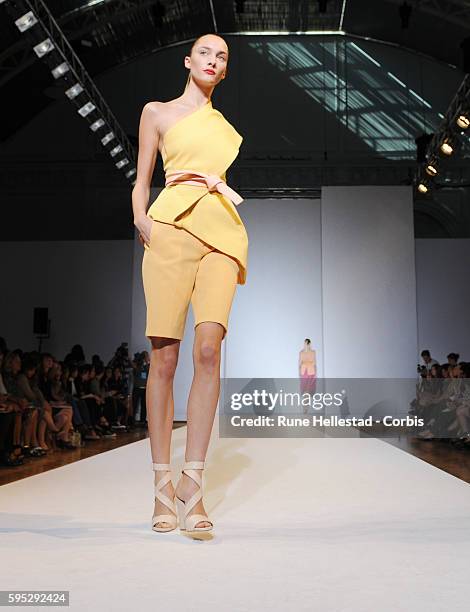 Model on the runway at Nicole Farhi's Spring/Summer 2012 fashion show at London Fashion Week.