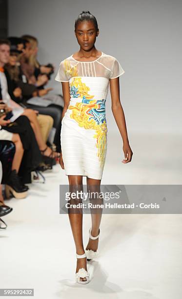 Model on the runway at Emilio De La Morena's Spring/Summer 2012 fashion show at London Fashion Week.