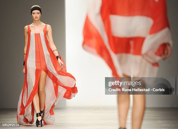 Model on the runway at Amanda Wakeley's Spring/Summer 2012 fashion show at London Fashion Week.