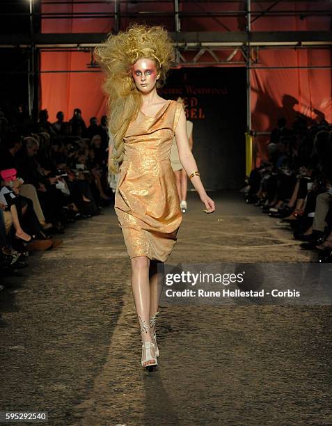 Model on the runway at Vivienne Westwood's Spring/Summer 2012 fashion show at London Fashion Week.