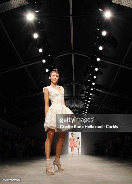 Model on the runway at Paul Costelloe's Spring/Summer 2012 fashion show at London Fashion Week.