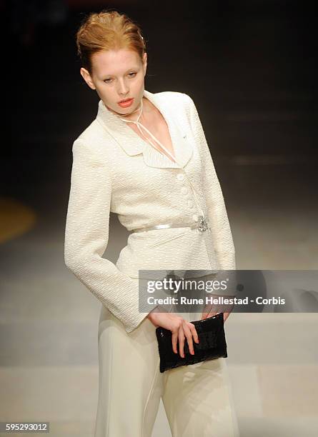 Model on the runway at Caroline Charles' Spring/Summer 2012 fashion show at London Fashion Week.