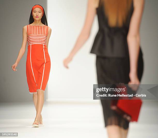 Model on the runway at Jasper Conran's Spring/Summer 2012 fashion show at London Fashion Week.