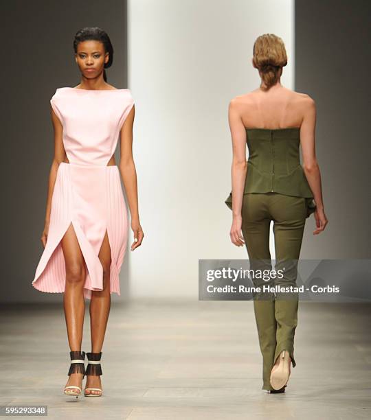 Model on the runway at Osman's Spring/Summer 2012 fashion show at London Fashion Week.