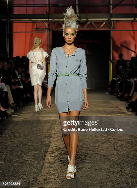 Model on the runway at Vivienne Westwood's Spring/Summer 2012 fashion show at London Fashion Week.