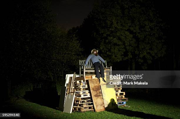 Nov. 5, 2011 - London, England, UK - An effigy of Guy Fawkes awaits a bonfire on Guy Fawkes night, festivities of bonfires and fireworks in Highgate,...