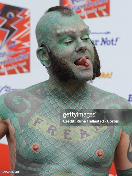 Erik "The Lizardman" attends a photo call at "Ripley's Believe It Or Not".