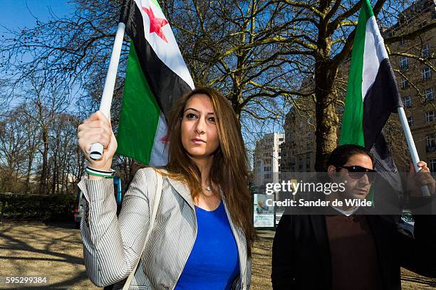 Brussels, Belgium 20120315. One year after the start of the Arabian Spring in Syria, Amnesty international demonstrates at the Syrian Embassy in...