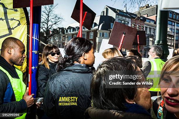 Brussels, Belgium 20120315. One year after the start of the Arabian Spring in Syria, Amnesty international demonstrates at the Syrian Embassy in...