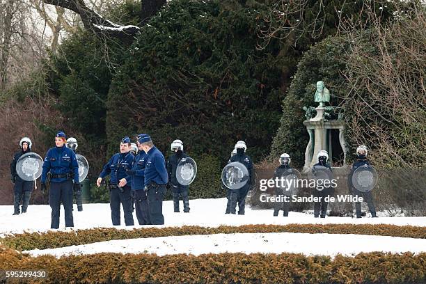 Brussels, Belgium 25 january 2013. 6 Busses with unionist came from Liege, Luik to Brusels today. Arcelor Mittal wants to fire 1200 people. The...