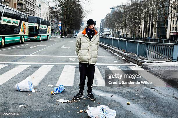 Brussels, Belgium 25 january 2013. 6 Busses with unionist came from Liege, Luik to Brusels today. Arcelor Mittal wants to fire 1200 people. The...