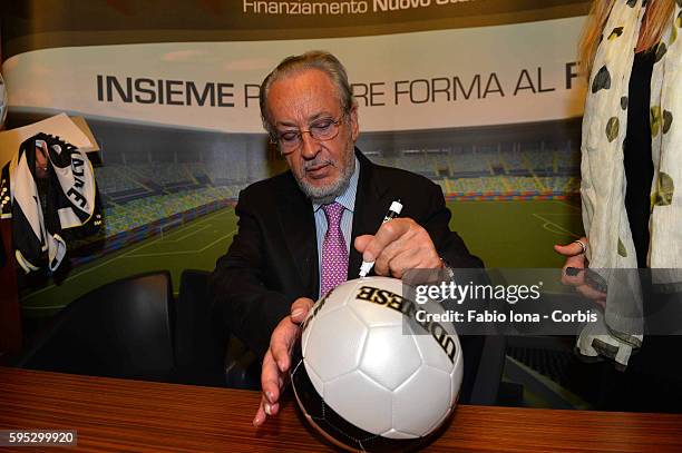 GIampaolo Pozzo President od Udinese during the press conference for the new stadium, signs the ball. Rome on 30 of july 2013