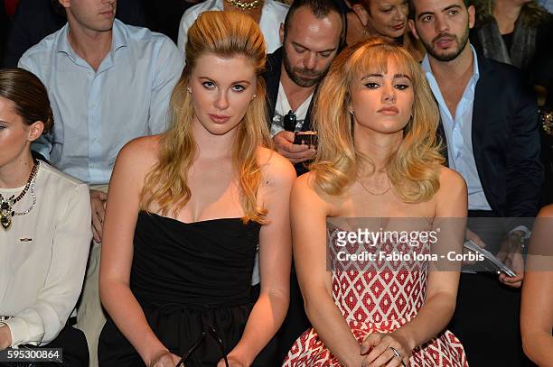 Ireland Baldwin and Suki Waterhouse attend the DSquared2 show as a part of Milan Fashion Week Womenswear Spring/Summer 2014 on September 18, 2013 in...