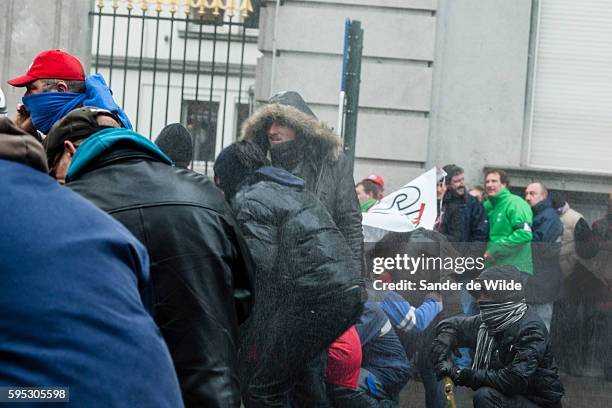 Brussels, Belgium 25 january 2013. 6 Busses with unionist came from Liege, Luik to Brusels today. Arcelor Mittal wants to fire 1200 people. The...