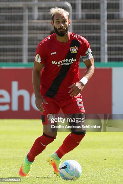 Oemer Toprak of Bayer Leverkusenn during the DFB Cup match between SC Hauenstein and Bayer 04 Leverkusen at Stadium Husterhoehe on August 19, 2016 in...