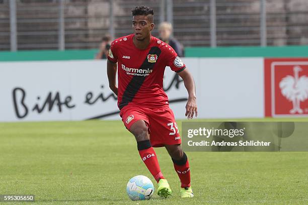 Benjamin Henrichs of Bayer Leverkusen during the DFB Cup match between SC Hauenstein and Bayer 04 Leverkusen at Stadium Husterhoehe on August 19,...