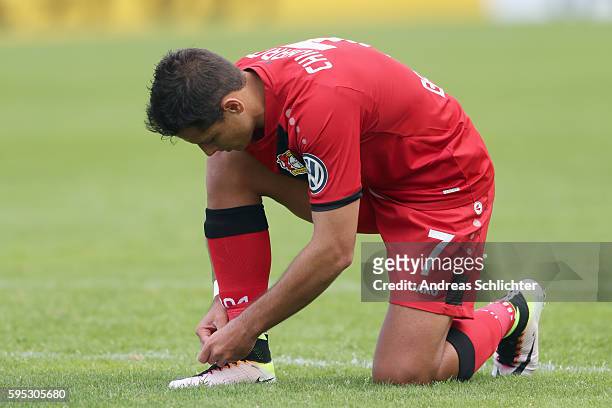 Chicharito of Bayer Leverkusen during the DFB Cup match between SC Hauenstein and Bayer 04 Leverkusen at Stadium Husterhoehe on August 19, 2016 in...