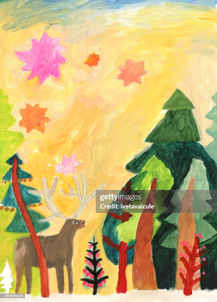 Image of painted deer in the woods