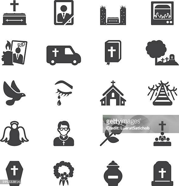 ilustrações, clipart, desenhos animados e ícones de ícones da silhueta funerária | eps10 - local religioso