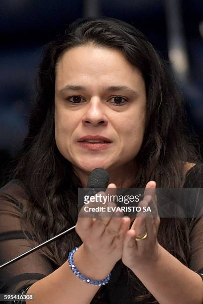 Brazilian jurist Janaina Paschoal, co-author of the complaint against President Dilma Rousseff, speaks during the Senate impeachment trial of...