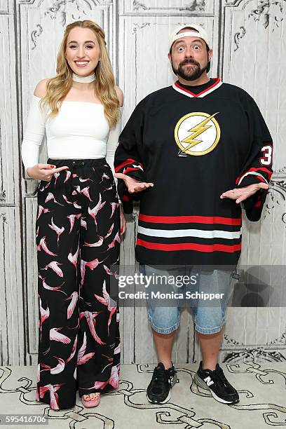 Actress Harley Quinn Smith and actor and filmmaker Kevin Smith attend AOL Build Presents Kevin Smith and Harley Quinn Smith Discussing Their Film,...