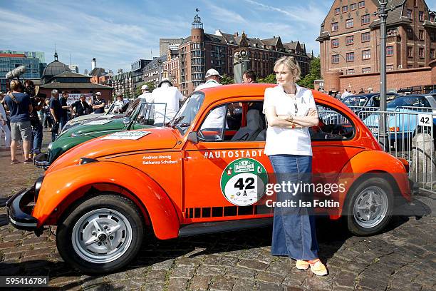 German actress Katharina Schubert attends the first day of the Hamburg-Berlin Klassik Rallye on August 25, 2016 in Hamburg, Germany.