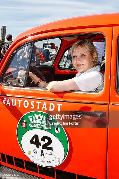 German actress Katharina Schubert attends the first day of the Hamburg-Berlin Klassik Rallye on August 25, 2016 in Hamburg, Germany.