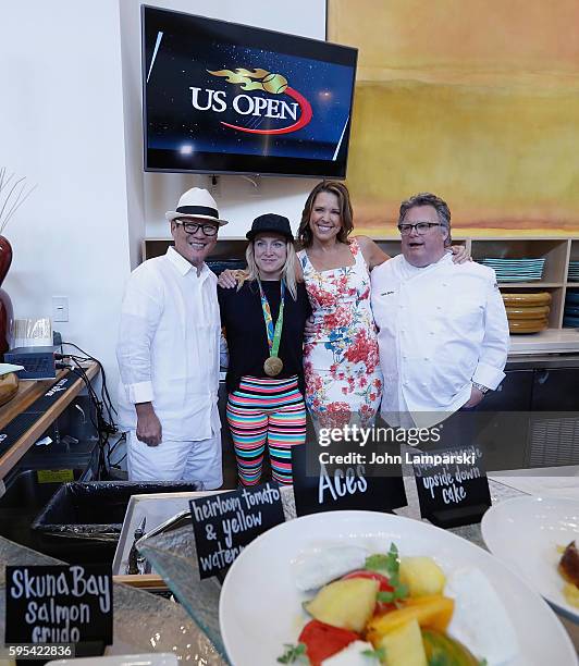 Chef Masaharu Morimoto, US Olympian Bethany Maddox Sands, Hannah Storm and Chef David Burke attend 2016 US Open Media Food Tasting Preview at USTA...