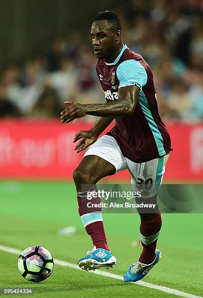 Michail Antonio of West Ham United in action during the UEFA Europa League match between West Ham United and FC Astra Giurgiu at The Olympic Stadium...