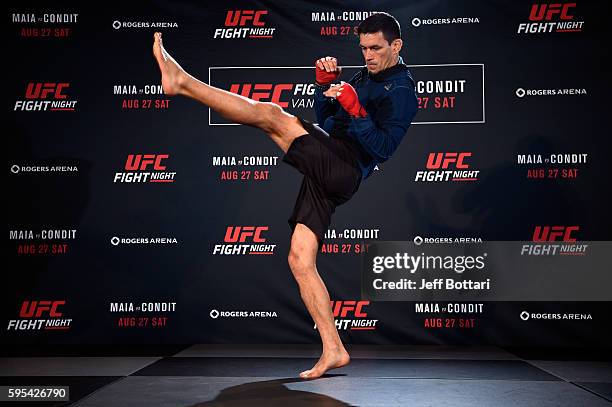 Demian Maia of Brazil holds an open workout session for media and fans at the Hyatt Regency Vancouver on August 25, 2016 in Vancouver, Canada.