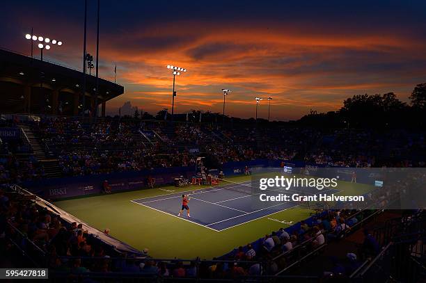 General view of the match between Victor Troicki of Serbia and Fernando Verdasco of Spain during the Winston-Salem Open at Wake Forest University on...